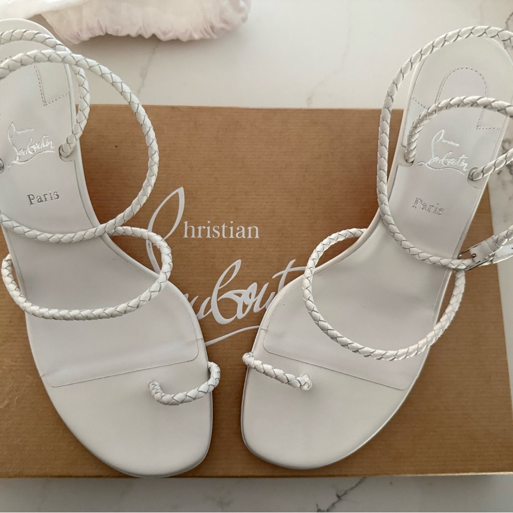 Christian Louboutin White Braided-Strap Leather Sandals - Picture 3 of 6